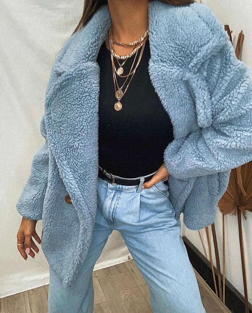 Blue cheap teddy jacket