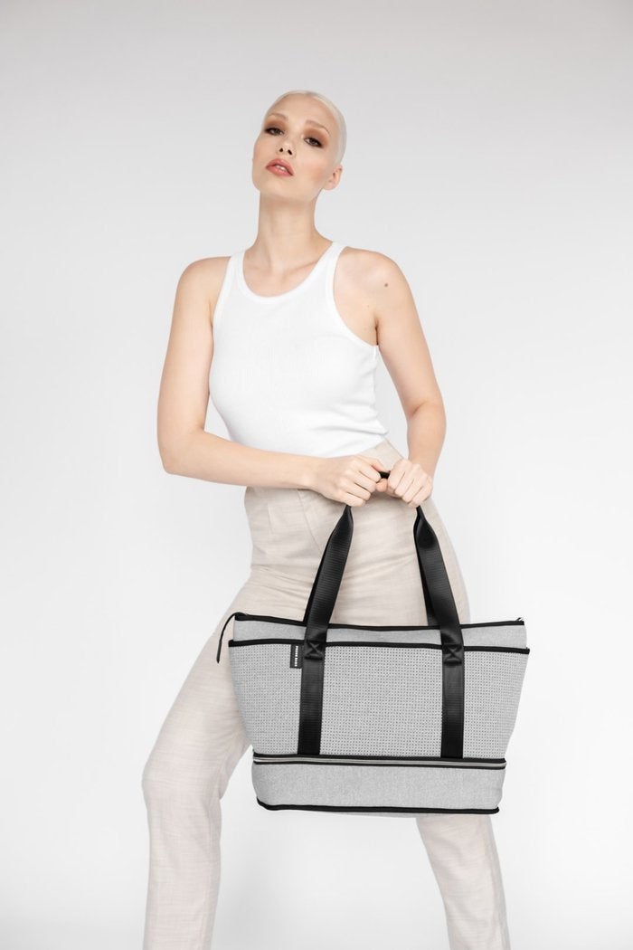 THE SUNDAY BAG IN LIGHT GREY MARLE NEOPRENE by PRENE Blue Butterfly Boutique