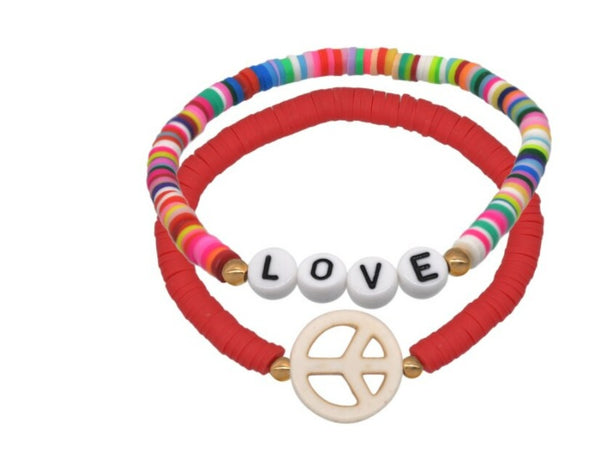 PEACE bracelet set in Coral