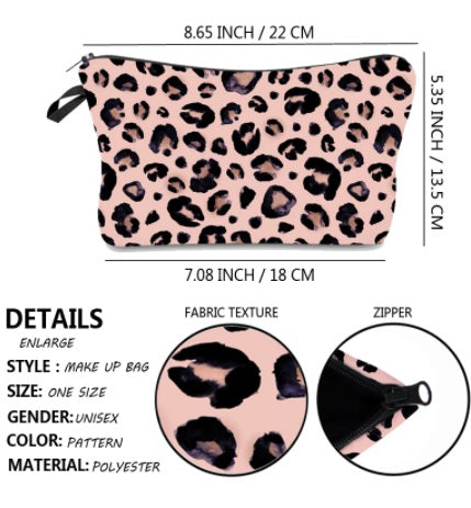 Peach Animal Print makeup Bag