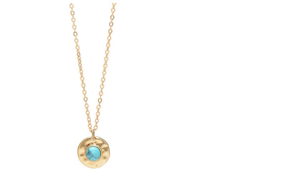 Lia Disc Pendant Necklace-gold with turquoise