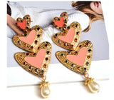 Love Heart Drop Earrings in Peach