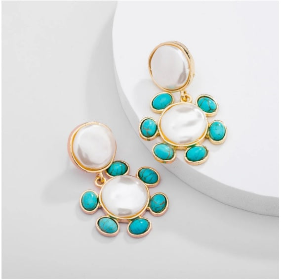 Pearl and Turquoise Statement Earring